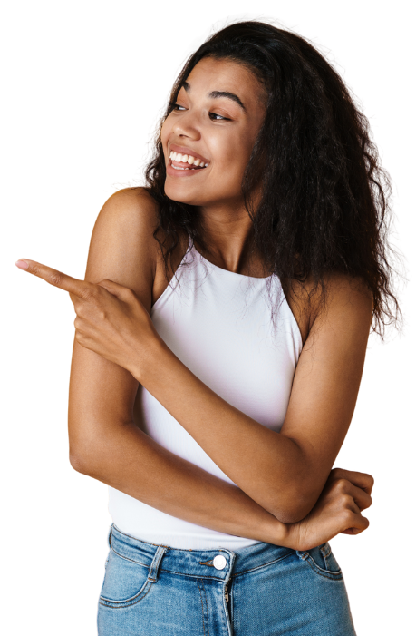 Happy Young Woman Pointing